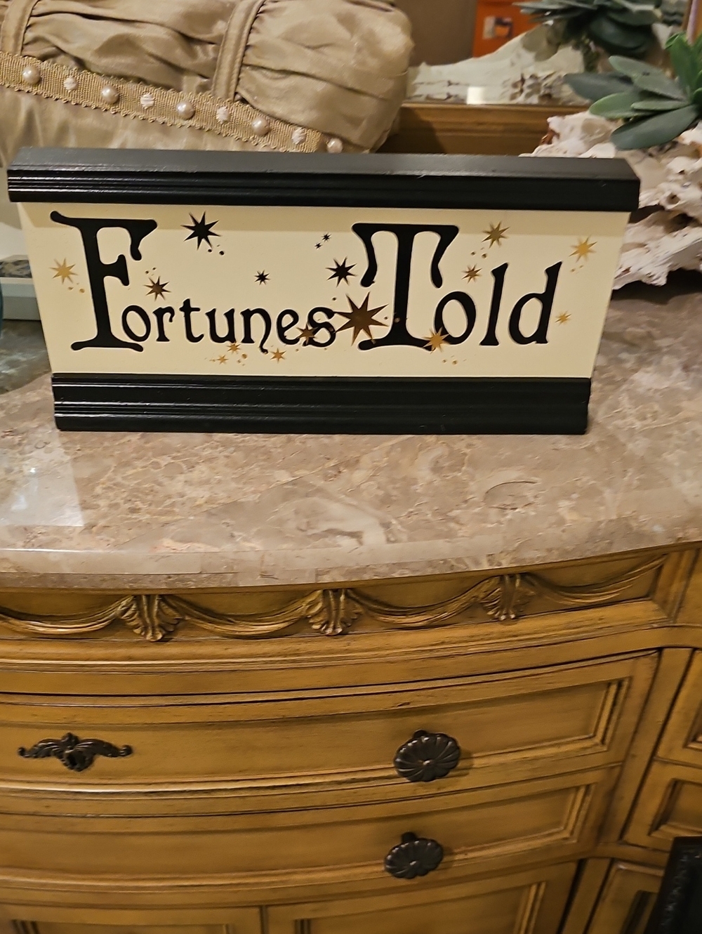 Fortunes Told Decorative Sign - Black & Cream with Gold Accents 11"Lx5"H New